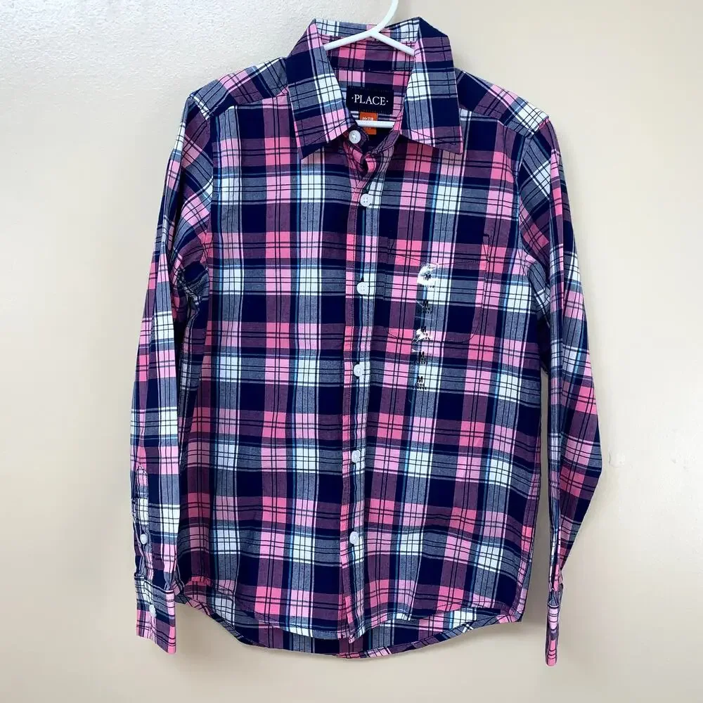 The Children's Place Plaid Button-Up Long Sleeve Tops Size: Medium 7/8 Girls